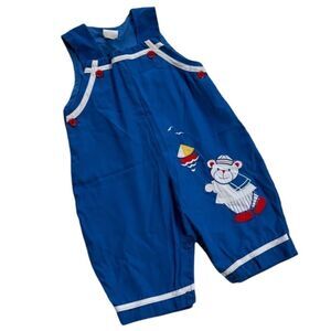 Vintage 1970s Nautical Sailor Teddy Bear Coverall Suspender Overalls Jumper